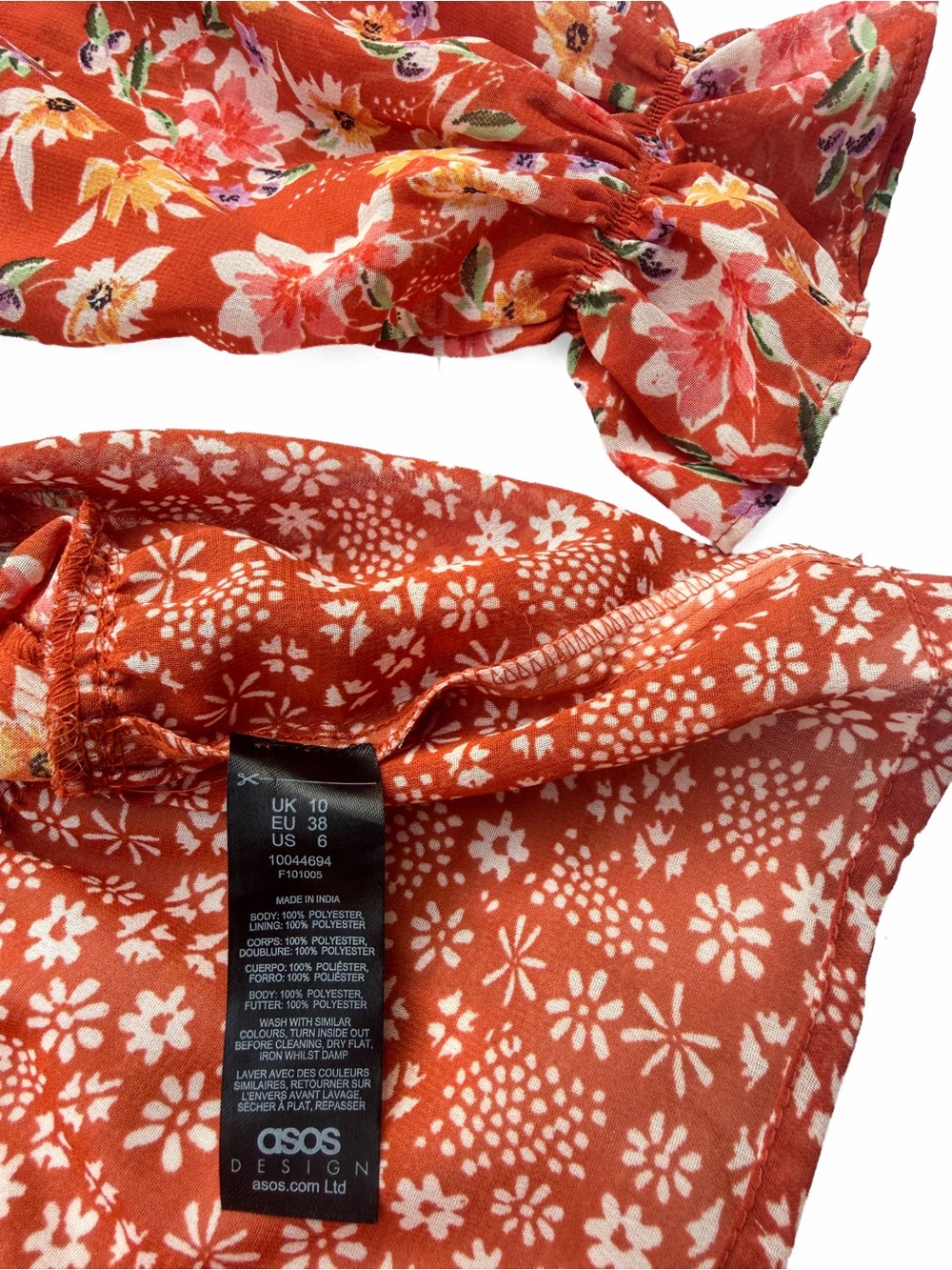 ASOS DESIGN Mixed Floral Mini Skater Dress Rust Red Boho Size 6 Womens EUC Sheer - Picture 8 of 11